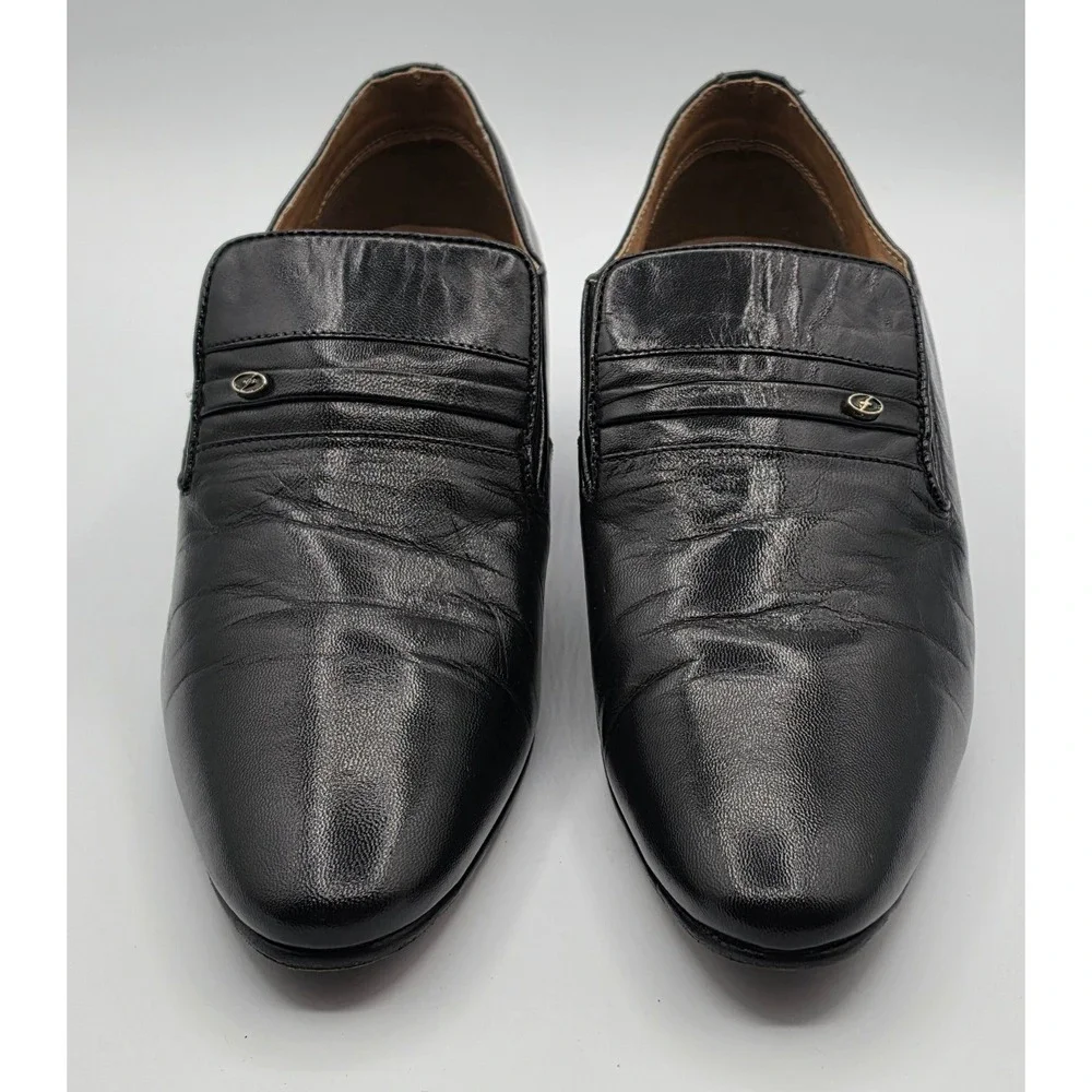Lucini Loafers Mens Size‎ 8 Black Excellent Leather Slip On Dress Shoes